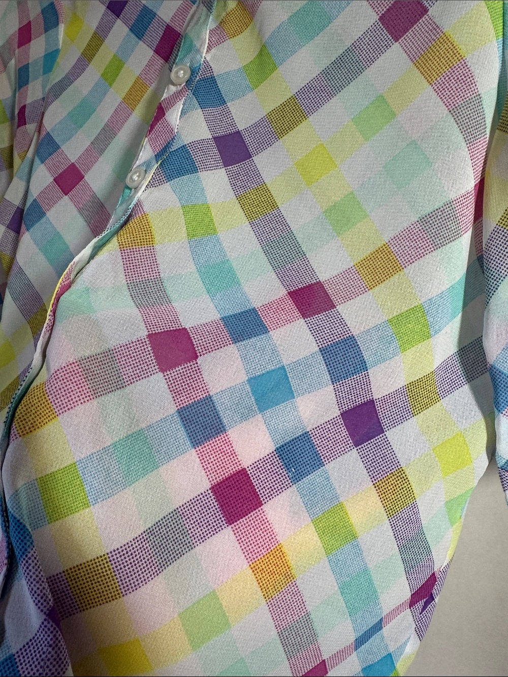 Faded glory semi sheer plaid button up shirt size medium 7/8 - Picture 2 of 5
